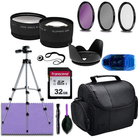 Canon 58mm EOS Bundle: Filter Kit, 32GB Memory, Wide/Telephoto Lenses, Tripod, Hood, Case - 80D, 77D, T7 Series, SL2, SL3