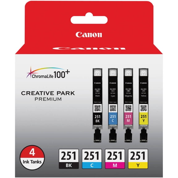 Canon CLI-251 Color Printer Cartridge Combo Pack Printing Consumables, Black/Cyan/Magenta/Yellow, 6513B004, 1 Pack