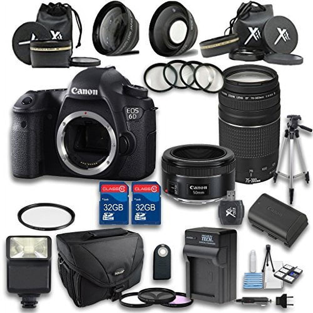 Canon 6D DSLR Camera + EF 50mm f/1.8 STM Lens +EF 75-300mm f/4-5.6 III Lens  + Wideangle Lens + Telephoto Lens - International Version