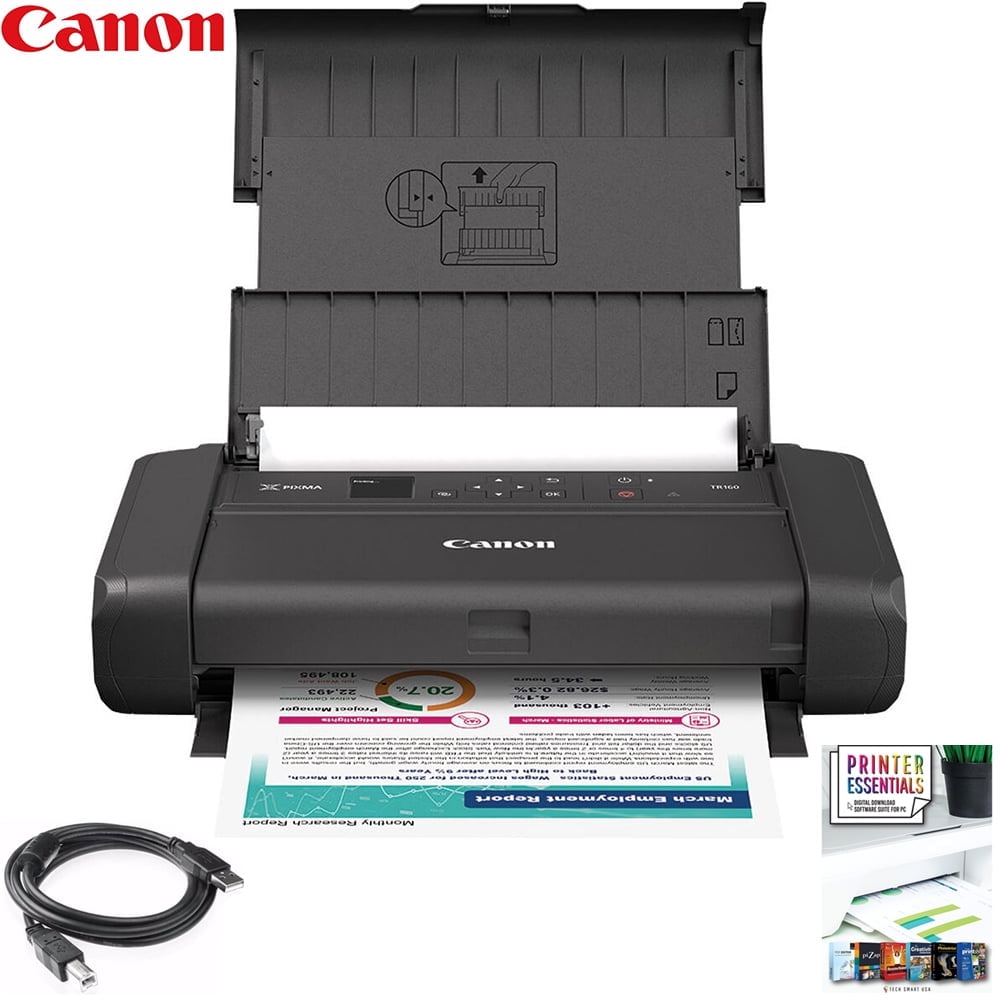 Canon 7069C002 PIXMA TR160 Portable Wired/Wireless Inkjet Color Printer Bundle with Monoprice 6FT USB 2.0 Cable and Tech Smart USA Printer Essentials