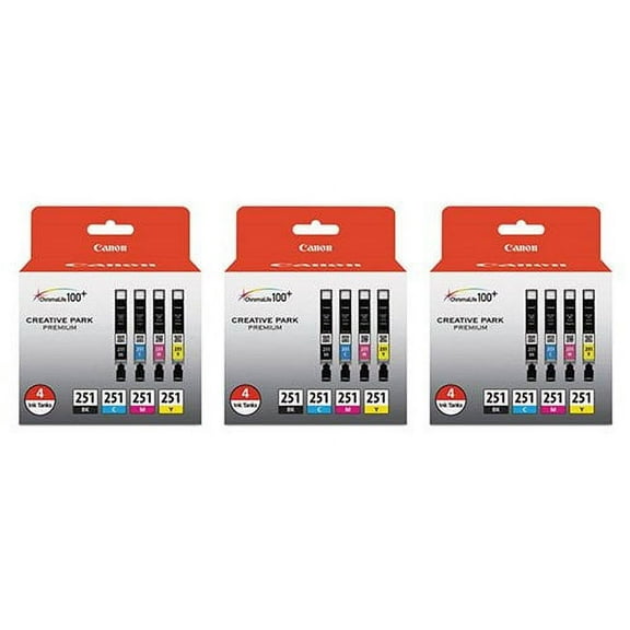 Canon CLI-251 4 Color MultiPack Ink Cartridge (3-Pack) CLI-251 BK/CMY 4PK
