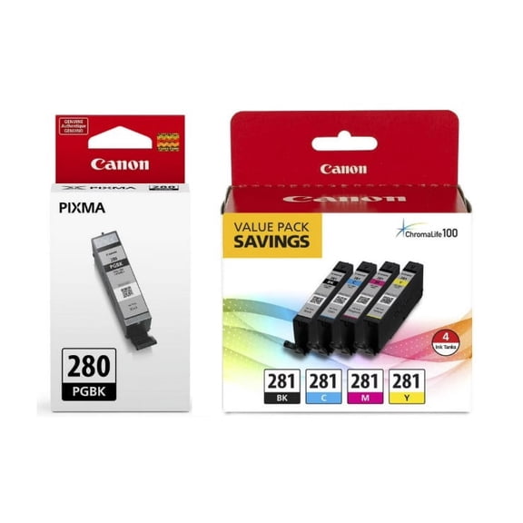 Canon CLI-281 BKCMY 4-Color Genuine Ink Tank Value Pack + Canon PGI-280 Pigment Black (w/o manufacturer warranty)