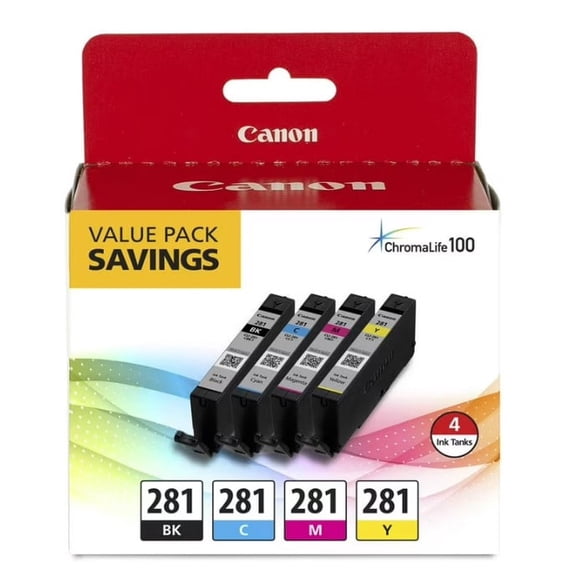 Canon CLI-281 Ink Cartridge Set, Black Cyan Magenta Yellow, Genuine Canon Ink Sold without manufacturer warranty