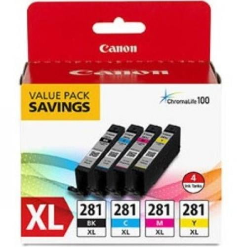 Canon CLI-281 XL 4 Pack Ink Cartridge - Black, Cyan, Magenta, Yellow - Feat. ChromaLife100 system - Individual Ink Tanks - 8.3 ml Capacity