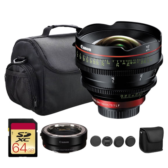 Canon CN-E 14mm T3.1 L F Cinema Prime Lens (EF Mount) | L-Series Full-Frame Ultra-Wide Cine Lens with Precision Manual Focus & Robust Build | For Film & Studio Production + Adapter EF-EOS R + More