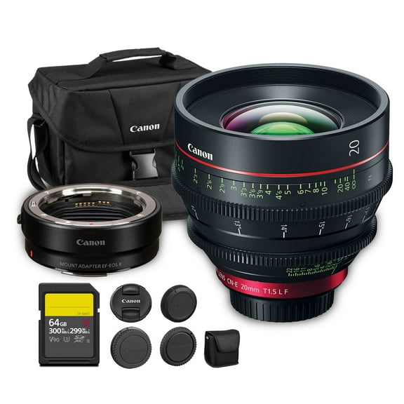 Canon CN-E 20mm T1.5 L F Cinema Prime Lens (EF Mount) | L-Series Full-Frame Cine Lens with Fast T1.5 Aperture & Precise Control | For Film, Broadcast, & Studio Production + Adapter EF-EOS R + More