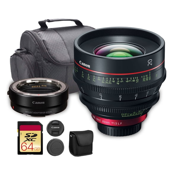 Canon CN-E 20mm T1.5 L F Cinema Prime Lens (EF Mount) | L-Series Full-Frame Cine Lens with Fast T1.5 Aperture & Precise Control | For Film, Broadcast, & Studio Production + Adapter EF-EOS R + More