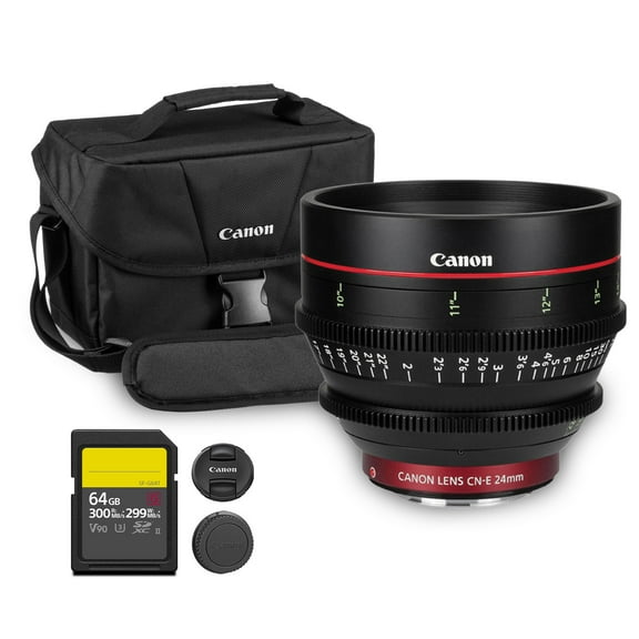 Canon CN-E 24mm T1.5 L F Cinema Prime Lens (EF Mount) | Full-Frame Cine Lens with Fast T1.5 Aperture & Precision Manual Focus | For Film, Broadcast, & Studio Production (6569B001) + Bag + 64GB Card