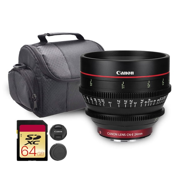 Canon CN-E 24mm T1.5 L F Cinema Prime Lens (EF Mount) | Full-Frame Cine Lens with Fast T1.5 Aperture & Precision Manual Focus | For Film, Broadcast, & Studio Production (6569B001) + Bag + 64GB Card