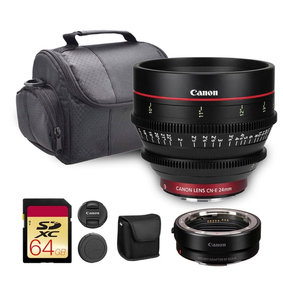 Canon CN-E 24mm T1.5 L F Cinema Prime Lens (EF Mount)|L-Series Full-Frame Cine Lens with Fast T1.5 Aperture & Precision Manual Focus|For Film, Broadcast, & Studio Production + Adapter EF-EOS R + More