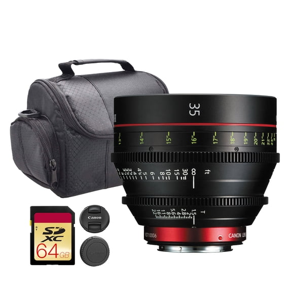 Canon CN-E 35mm T1.5 L F Cinema Prime Lens (EF Mount) | Full-Frame Cine Lens with Fast T1.5 Aperture & Precision Manual Focus | For Film, Broadcast, & Studio Production (9139B001) + Bag + 64GB Card