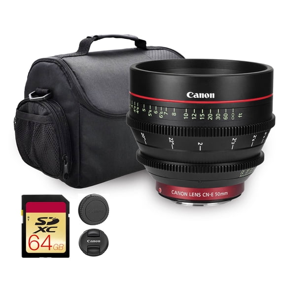 Canon CN-E 50mm T1.3 L F Cinema Prime Lens (EF Mount) | L-Series Full-Frame Cine Lens with Fast T1.3 Aperture & Precision Manual Focus | For Film & Studio Production (8325B001) + Bag + 64GB Card