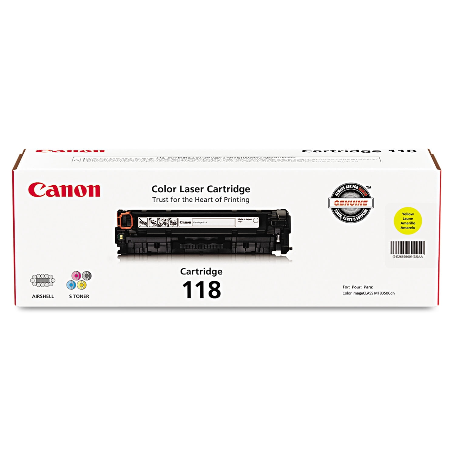 Canon 2659B001 (118) Toner, 2900 Page-Yield, Yellow -CNM2659B001