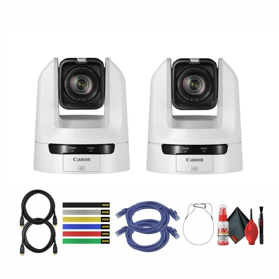 Canon CR-N100 4K NDI PTZ Camera (White) with 20x Zoom (6527C002) + 2 x HDMI Cable + 6 Assorted Color Cable Ties + 2 x Network cable + Cleaning Kit (2-Pack) (International Version)