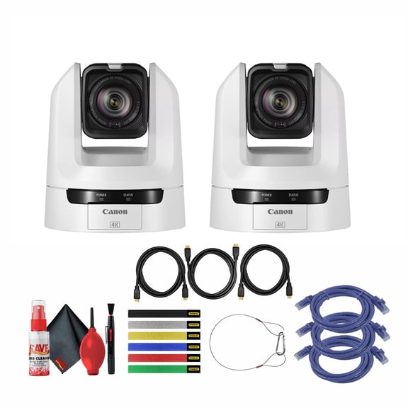 Canon CR-N100 4K NDI PTZ Camera (White) with 20x Zoom (6527C002) + 3 x HDMI Cable + 6 Assorted Color Cable Ties + 3 x Network cable + Cleaning Kit (3-Pack) (International Version)