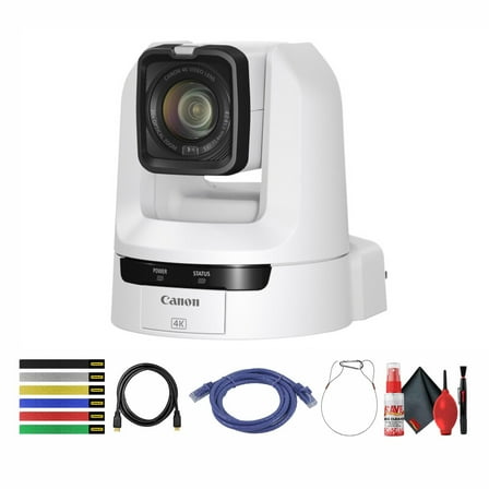 Canon CR-N100 4K NDI PTZ Camera (White) with 20x Zoom (6527C002) + HDMI Cable + 6 Assorted Color Cable Ties + Network cable + Cleaning Kit (International Version)
