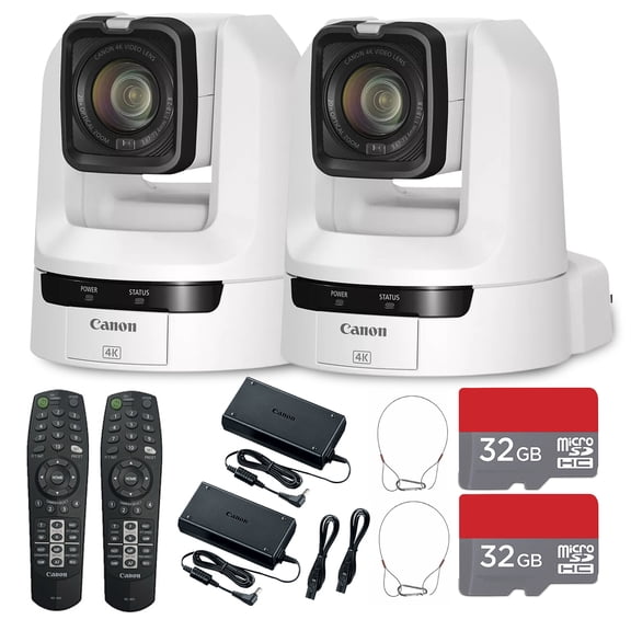 Canon CR-N300 4K NDI PTZ Camera with 20x Optical Zoom (Titanium White) Bundle (2-Pack) | UHD Video, NDI|HX & IP Streaming, Smooth Pan/Tilt Control | For Church & Streaming (5157C001) + 2x 32GB Card