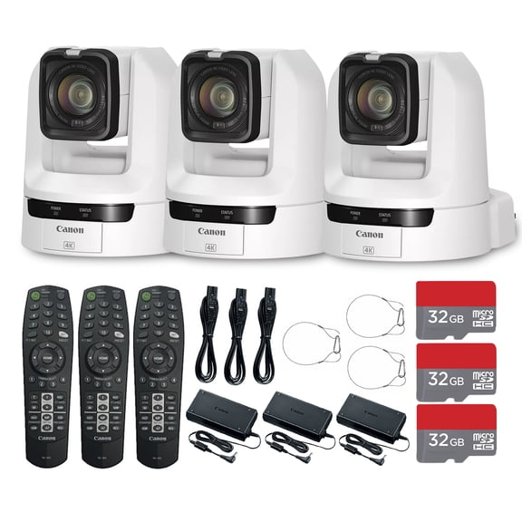 Canon CR-N300 4K NDI PTZ Camera with 20x Optical Zoom (Titanium White) Bundle (3-Pack) | UHD Video, NDI|HX & IP Streaming, Smooth Pan/Tilt Control | For Church & Streaming (5157C001) + 3x 32GB Card