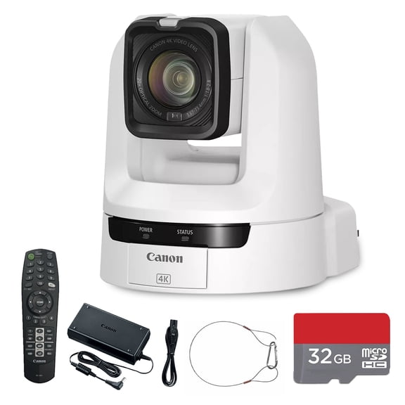 Canon CR-N300 4K NDI PTZ Camera with 20x Optical Zoom (Titanium White) Bundle | UHD Video, NDI|HX & IP Streaming, Smooth Pan/Tilt Control | Ideal for Church & Streaming (5157C002) + 32GB Card