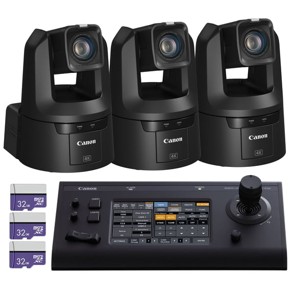 Canon CR-N500 4K NDI PTZ Camera with 15x Optical Zoom Bundle (Black) (3-Pack) | UHD Video, NDI|HX, IP Streaming & Smooth Pan/Tilt Control | For Broadcast & Live Events (4839C001) + RC-IP100 + More