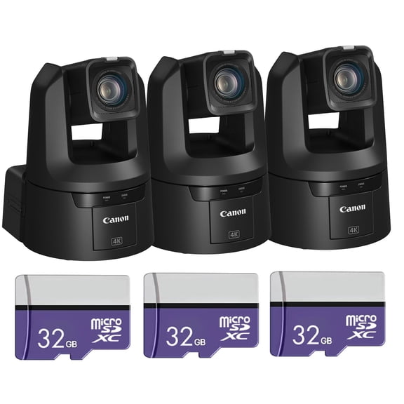 Canon CR-N500 4K NDI PTZ Camera with 15x Optical Zoom Bundle (Black) (3-Pack) | UHD Video, NDI|HX, IP Streaming & Smooth Pan/Tilt Control | Great for Broadcast & Live Events (4839C001) + 3x 32GB Card