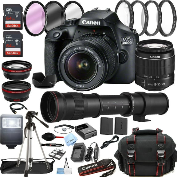 Canon DSLR 18 55mm 420 800mm Super Telephoto Lens Optics Filter Bag 128GB Memory (International Version)