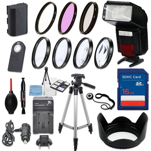 Canon DSLR Accessory Bundle: EOS 70D, 80D, 7D Mark II - LP-E6 Battery, Flash, 16GB SD, Filters, Tripod & Charger