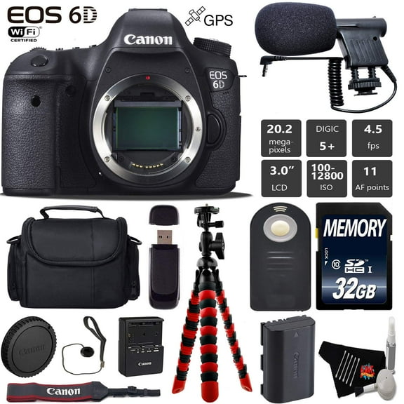 Canon DSLR Camera (Body Only) + Wireless Remote + Condenser Microphone + Case + Wrist Strap + Tripod + Card Reader(International Model)