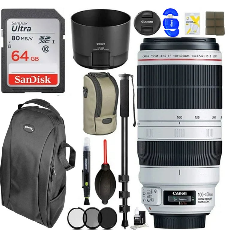 Canon EF 100-400mm f/4.5-5.6L IS II USM Lens W/ Monopod 64GB Pro Photo  Backpack