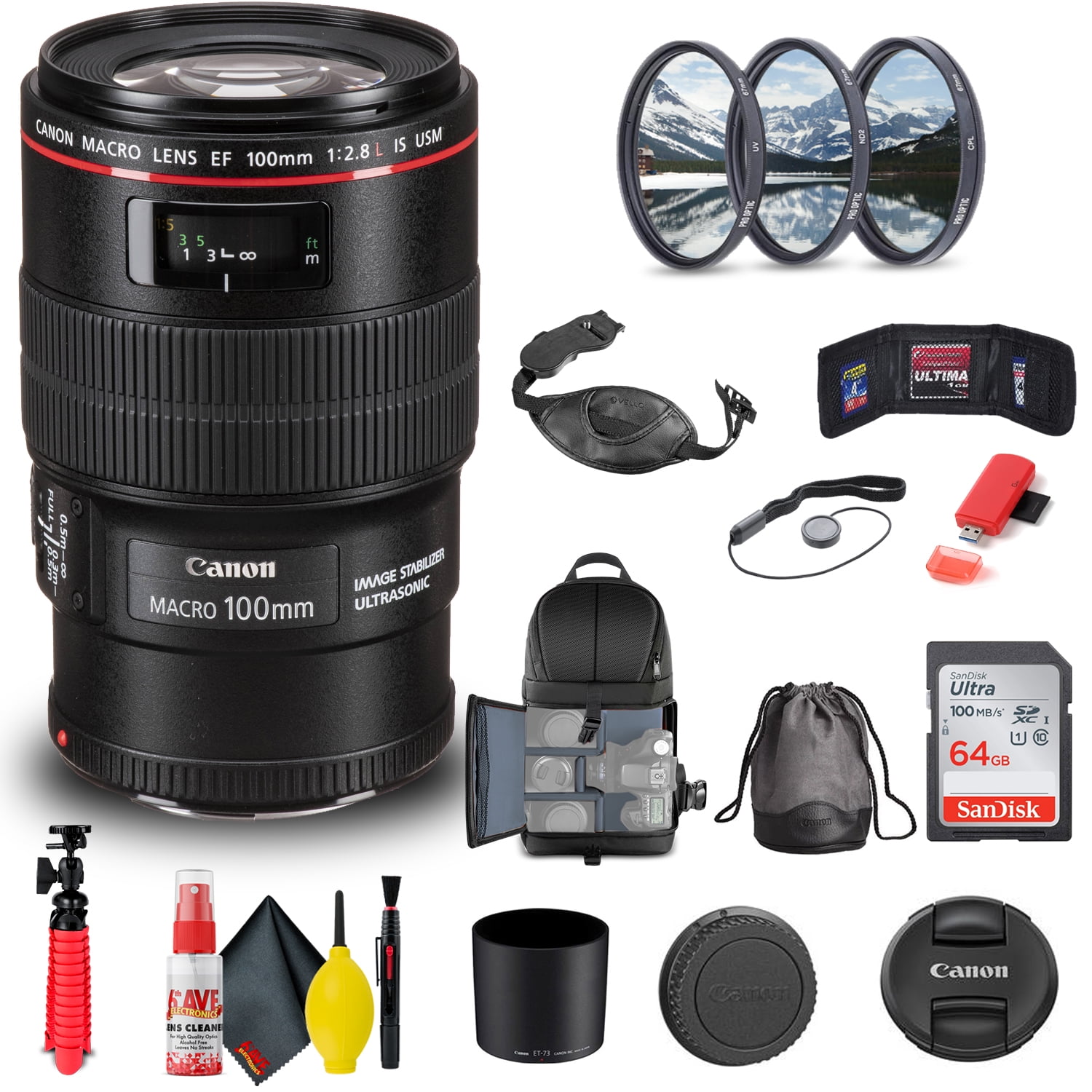 Canon MACRO LENS EF 100㎜ 1:2.8 L IS USM Canon EF 100mm f/2.8L DSLR Camera Macro Lens with Filter Kit and
