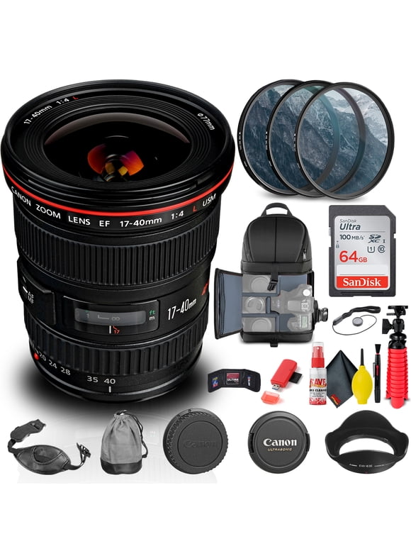 Canon EF 17-40mm f/4L USM Lens (8806A002) + Filter + BackPack + 64GB Card + More