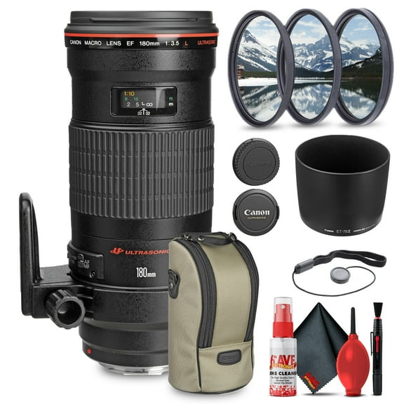 Canon EF 180mm F/3.5L Macro USM Lens +3 piece Filter kit + Cleaning Kit (International Version)