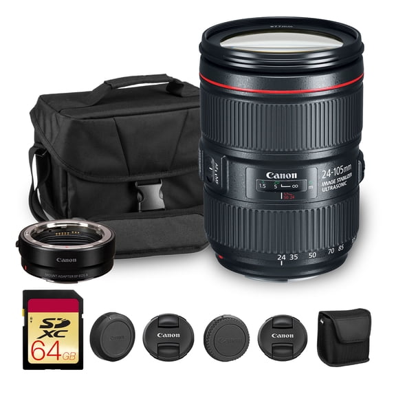 Canon EF 24-105mm f/4L IS II USM Lens | L-Series Standard Zoom with Image Stabilization & Advanced Optics | Ideal for Portraits, Weddings & Everyday Photography + Adapter EF-EOS R + Bag + 64GB Card