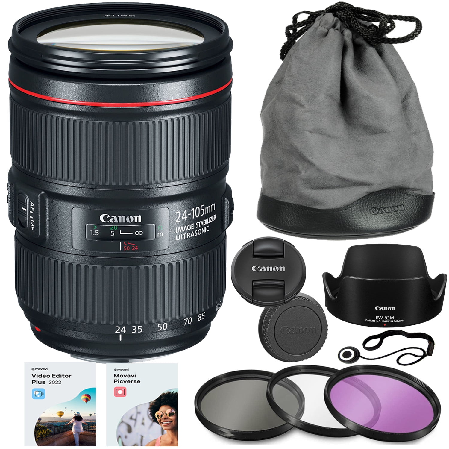 Canon EF 24105mm f/4L IS II USM Lens Bundle + HD Filter Kit + Lens Cap