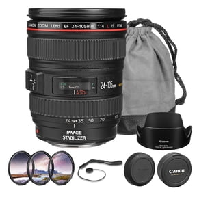 Canon EF 24-105mm f/4L IS USM Lens Bundle | L-Series Standard Zoom with Constant f/4 Aperture, Optical Image Stabilization & Fast USM Autofocus | For Travel & Events (0344B002) + Filter Kit + More