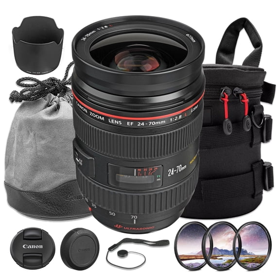 Canon EF 24-70mm f/2.8L USM Lens Bundle | L-Series Wide-Angle to Telephoto Zoom with Constant f/2.8 Aperture & Fast Ring-Type USM AF | Great for Weddings & Events (8014A002) + Filter Kit + More