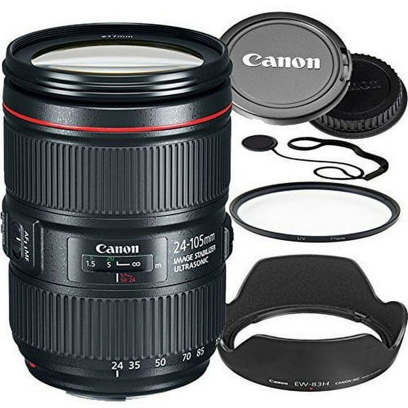 Canon EF 24105mm f/4L IS II USM Lens For Canon EOS DSLR Cameras ,Premium Lens Bundle , UV Filter , Canon Hood , Cap Keeper White Box (International Version)