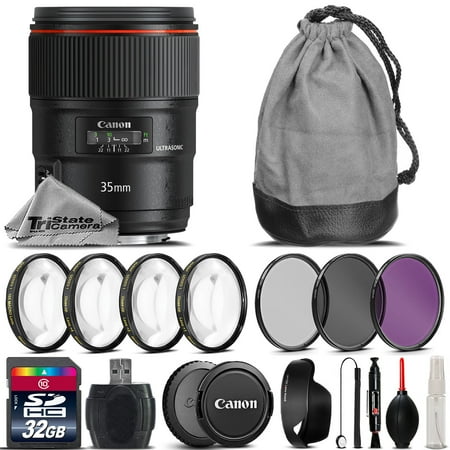Canon EF 35mm 1.4 L IS II USM Lens + 4PC Macro Kit + UV-CPL-FLD Filter + 32GB