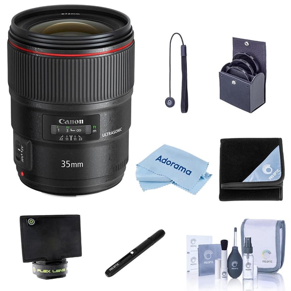 Canon EF 35mm f/1.4L II USM Lens, Bundle with Lens Wrap, 72mm Filter Kit, Lens Shade, Lens Cleaner and Lens Cap Tether