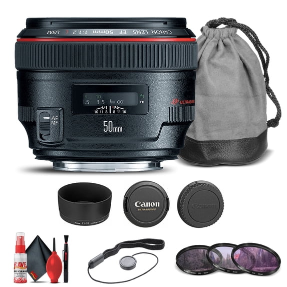 Canon EF 50mm F/1.2L USM Lens (1257B002) + Filter Kit + Cap Keeper + More (International Version)