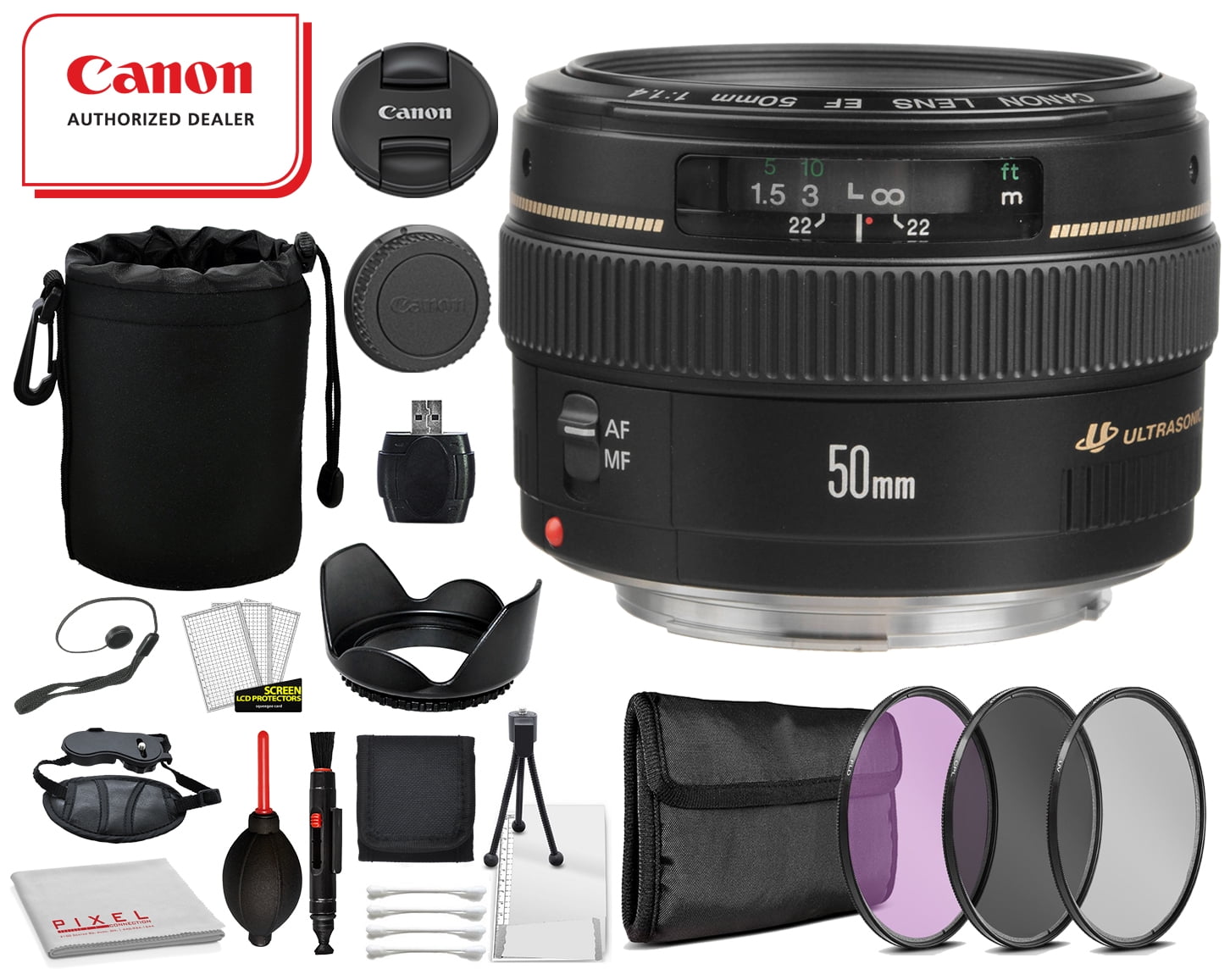 Canon EF 50mm f/1.4 USM Lens with Professional Bundle Kit for EOS 