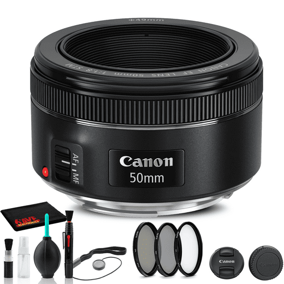 Canon EF 50mm F/1.8 STM Lens (0570C002) + Filter Kit + Cap Keeper + More (International Version)