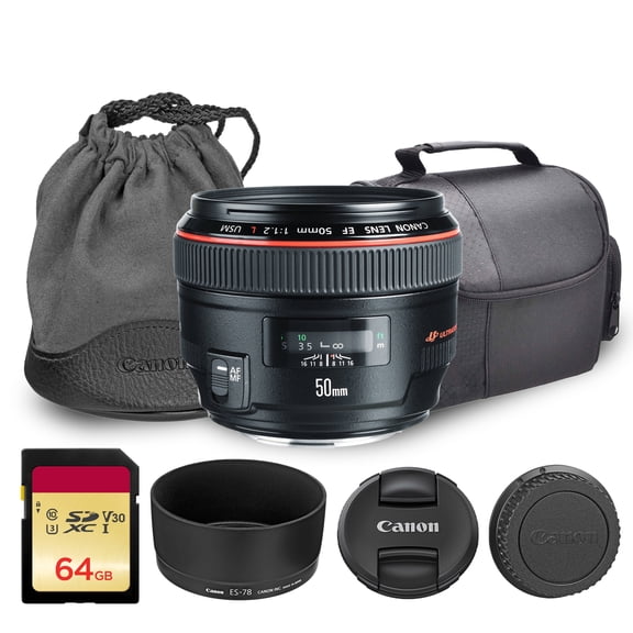 Canon EF 50mm f/1.2L USM Lens | Professional L-Series Prime with Ultra-Fast f/1.2 Aperture, Advanced Optics & Fast USM Autofocus | For Portraits & Creative Photography (1257B002) + 64GB Card + Bag
