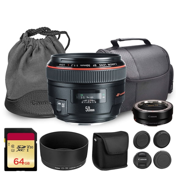 Canon EF 50mm f/1.2L USM Lens | Professional L-Series Prime with Ultra-Fast f/1.2 Aperture, Advanced Optics & Fast USM Autofocus | For Portraits & Creative Photos (1257B002) + Adapter EF-EOS R + More