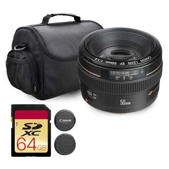 Canon EF 50mm f/1.4 USM Lens | Bright Standard Prime with Fast f/1.4 Aperture & Smooth Autofocus | Ideal for Portraits, Low-Light, Street & Everyday Photography (2515A003) + Shoulder Bag + 64GB Card