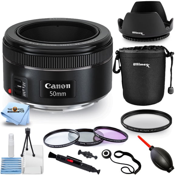 Canon EF 50mm f/1.8 STM Lens 0570C002 + Filter Kit + Tulip Hood Lens Pro Bundle - International Model