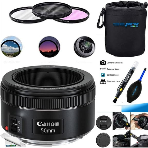 Canon EF 50mm f/1.8 STM Lens Expo Essential Accessories Bundle Includes 3Pcs Filter Kit + Lens Pouch + Brush Pen + Dust Blower + Fiber Cloth