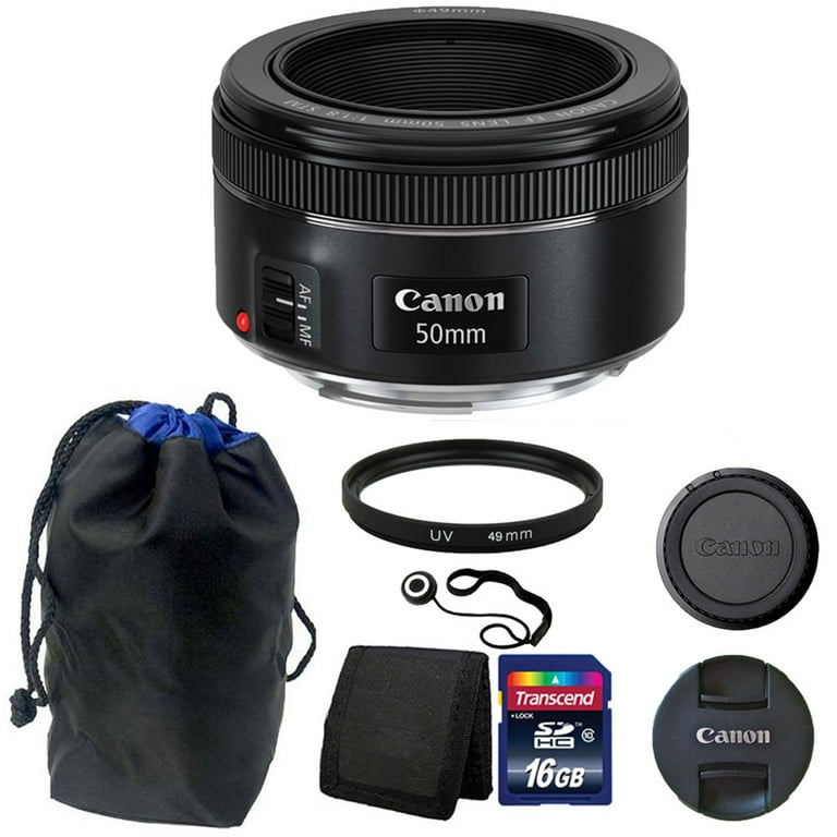 Canon EF 50mm f/1.8 STM Lens with Pouch + 16GB Top