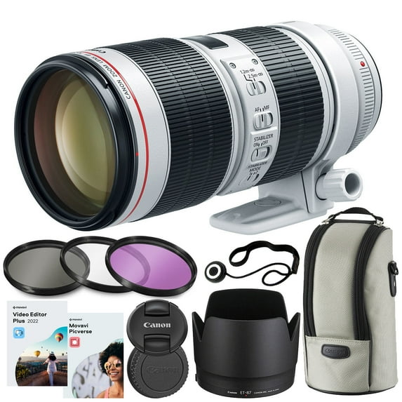 Canon EF 70-200mm f/2.8L IS III USM Lens Bundle + HD Filter Kit + Lens Cap Keeper + 5 in 2 Photo/Video Editing Software Package (11 Items)