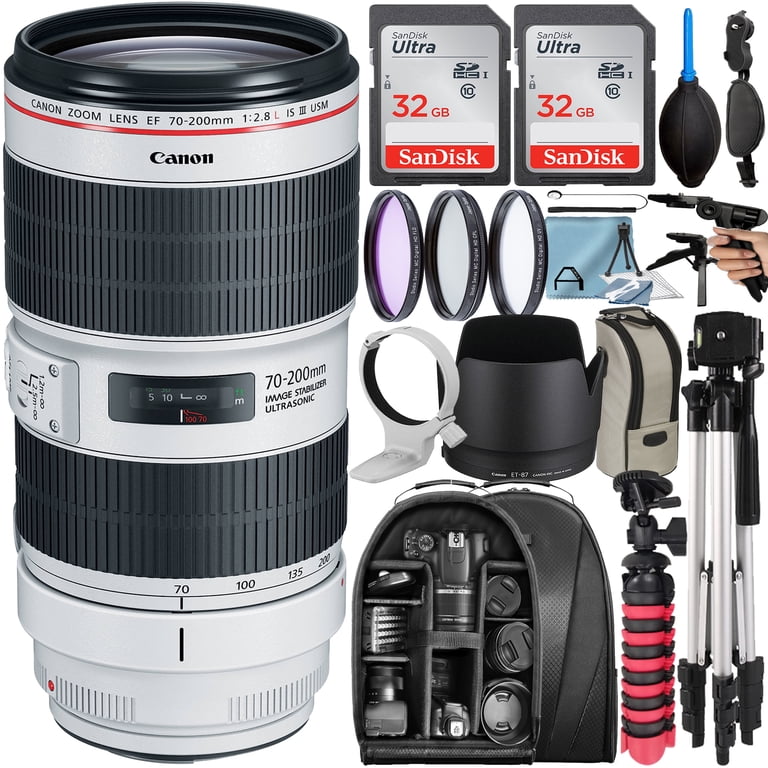 Canon EF 70-200mm f/2.8L Lens, 2x32GB SanDisk, Tripod, Backpack, A 